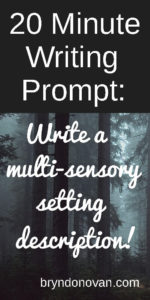 Help the reader feel like they're really there. || 20 MINUTE WRITING PROMPT: Write a multi-sensory setting description! || Follow this blog for writing prompts to feed your writing in progress... or just use them as creative writing exercises! #writing tips 