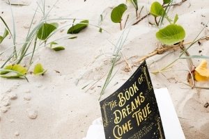 journal in sand, with some leaves BOOK OF DREAMS COME TRUE: A Journal of Self-Discovery, Goals, and Manifestation #manifest it #gratitude journal prompts #manifestation journal #manifestation journal examples #manifestation journal sample #manifestation writing #law of attraction journal