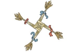 St. Brigid's cross with four equal lengths made out of straw