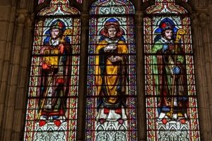 saints in medieval stained glass window