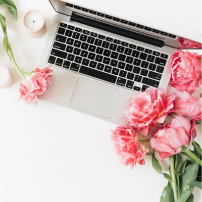 laptop, flowers