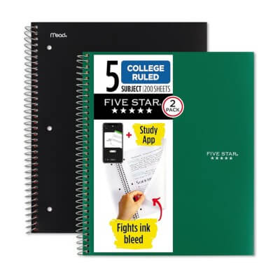 pack of two 5-Subject spiral notebooks