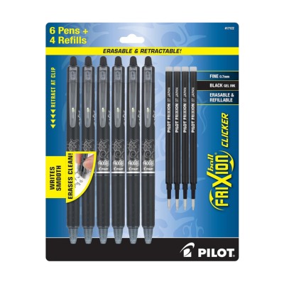 pilot friction clicker pens, pack of 6 with 4 refills