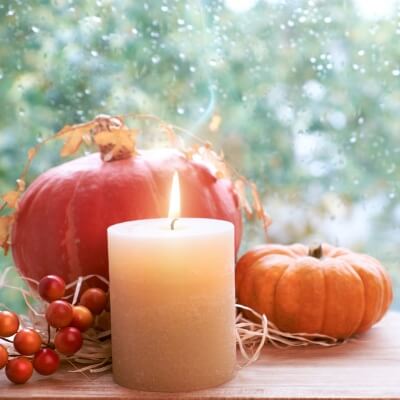 window, candles, pumpkins