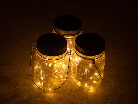 twinkly lights in jars