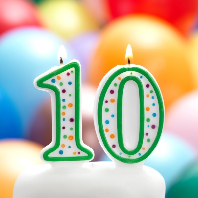 2 candles in numeral shapes - the number 10